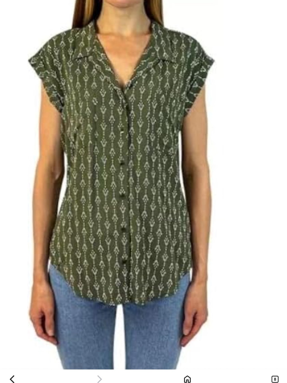 Jachs Girlfriend Button-Front Olive Patterned Cap-Sleeve Top rayon medium PTP 19